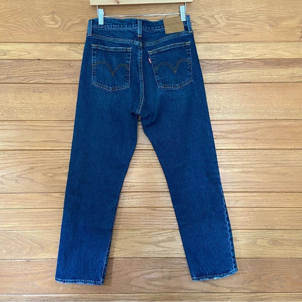Levi's Wedgie Straight Premium Denim dark wash button fly jeans